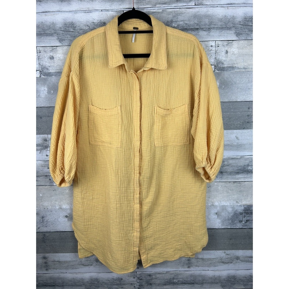 YFB Women's Large Oversized Yellow Button Up